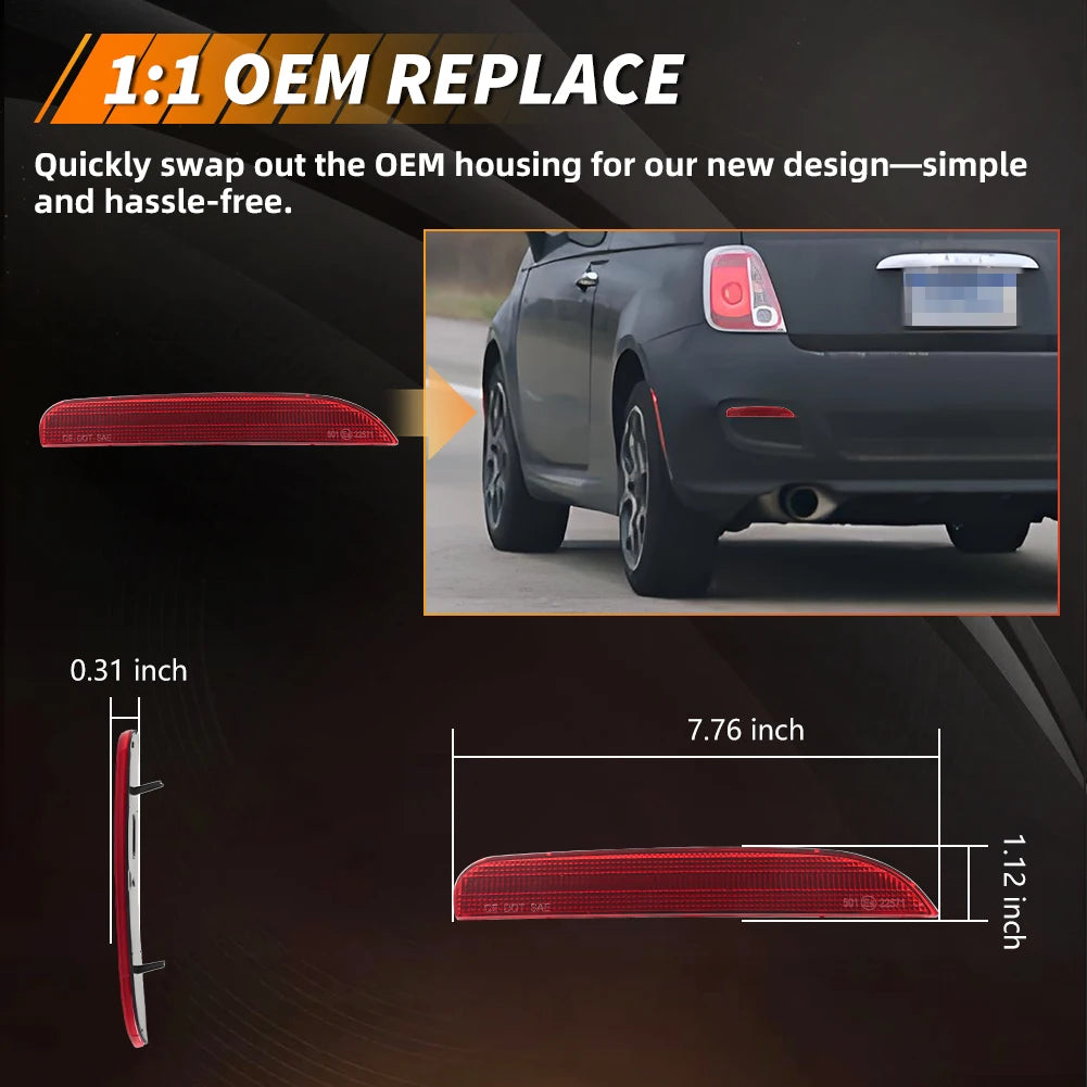 2Pcs Rear Bumper Reflectors Tail Light Rear Light  Covers For 2012 2013 2014 2015 2016 2017 FIAT 500 No bulb/Socket  Auto Part