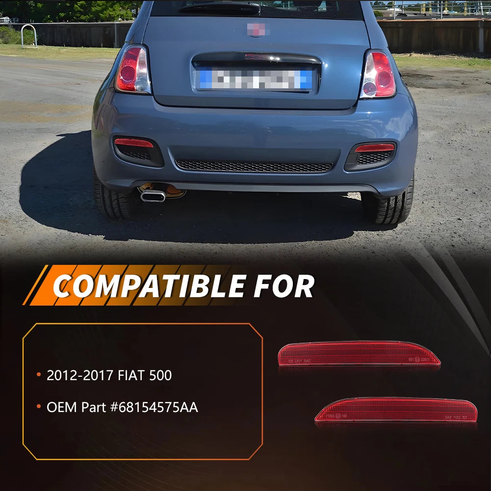 2Pcs Rear Bumper Reflectors Tail Light Rear Light  Covers For 2012 2013 2014 2015 2016 2017 FIAT 500 No bulb/Socket  Auto Part