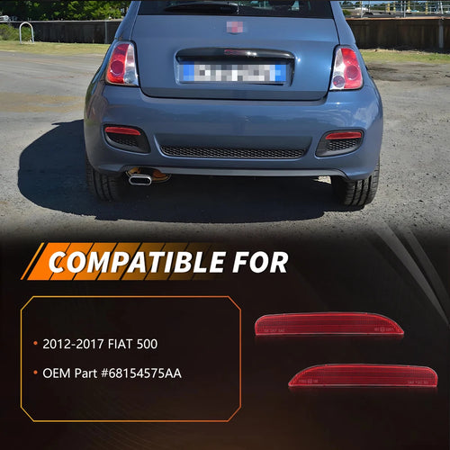 2Pcs Rear Bumper Reflectors Tail Light Rear Light  Covers For 2012 2013 2014 2015 2016 2017 FIAT 500 No bulb/Socket  Auto Part