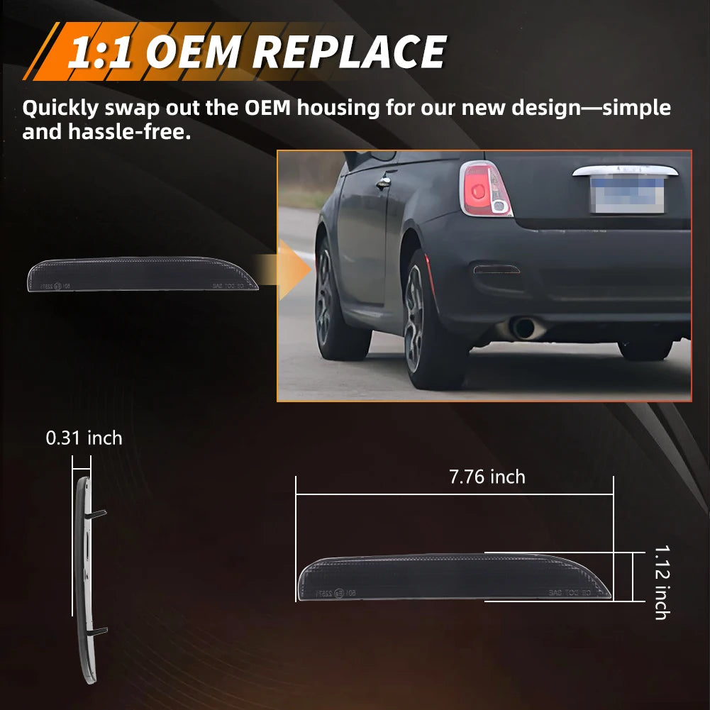 2Pcs Rear Bumper Reflectors Tail Light Rear Light  Covers For 2012 2013 2014 2015 2016 2017 FIAT 500 No bulb/Socket  Auto Part